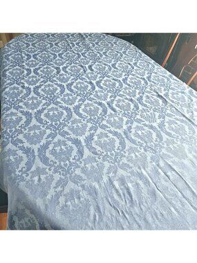 JCP Home JcPenney Tablecloth Damask Blue Floral Scroll Motif 100 x 54 in